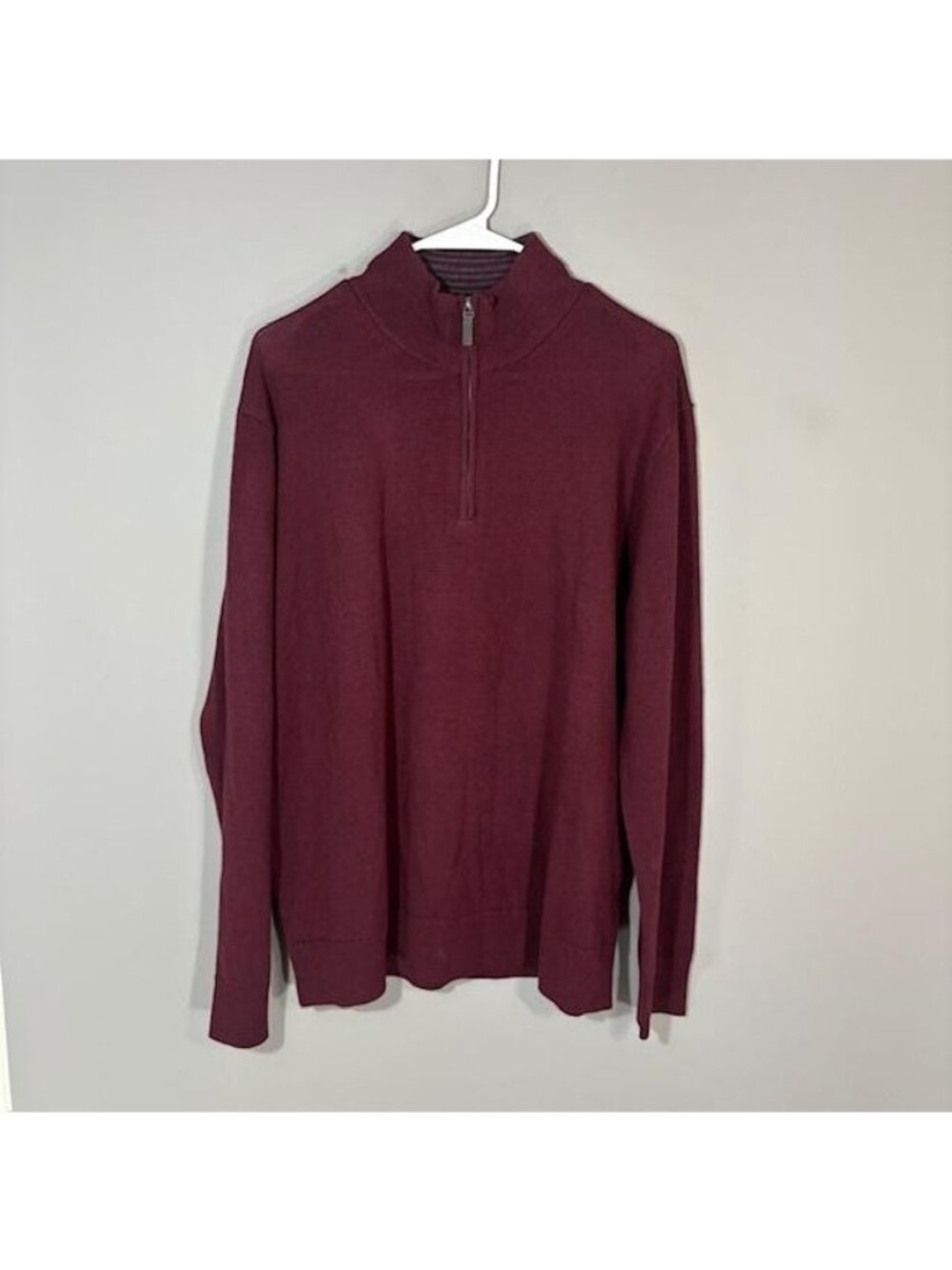 UNTUCKit Sweater Mens Large Red 1/4 Zip Mock Neck Merino Wool Knit Pullover